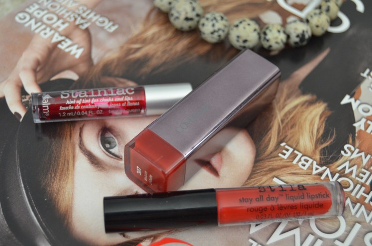 lipstick diaries, lipstick blog, lipstick, lips, lippies, the perfect holiday lip, holiday lipstick, thanksgiving lipstick, christmas lipstick, new years eve lipstick, cover girl red lips, cover girl lipstick, stila red lipstick, the balm red lipstick, the balm stainaic, stila all day liquid lipstick