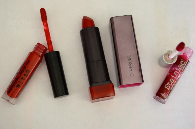 lipstick diaries, lipstick blog, lipstick, lips, lippies, the perfect holiday lip, holiday lipstick, thanksgiving lipstick, christmas lipstick, new years eve lipstick, cover girl red lips, cover girl lipstick, stila red lipstick, the balm red lipstick, the balm stainaic, stila all day liquid lipstick