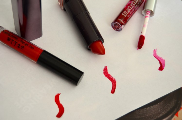 lipstick diaries, lipstick blog, lipstick, lips, lippies, the perfect holiday lip, holiday lipstick, thanksgiving lipstick, christmas lipstick, new years eve lipstick, cover girl red lips, cover girl lipstick, stila red lipstick, the balm red lipstick, the balm stainaic, stila all day liquid lipstick